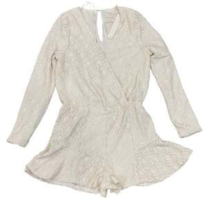 Line & Dot White Sequin Romper, Long Sleeve V-Neck Party Outfit - NWT Sz Large